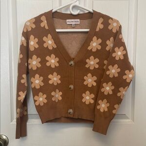 Willow & Wind Two Piece Brown Floral Button-Front Cardigan Set
